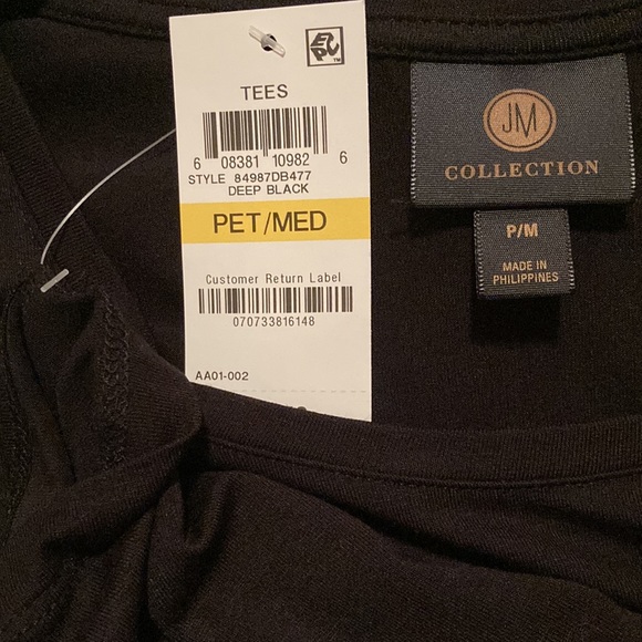 NWT JM Collection Black Tunic Long Sleeve Shirt, Petite Medium - Picture 3 of 3